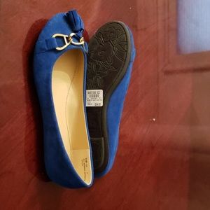 Blue suede ballet flats